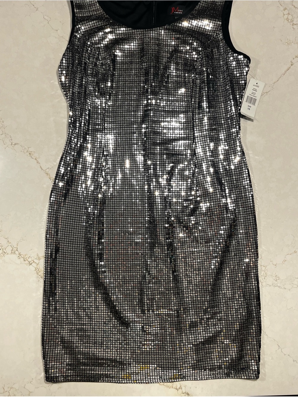 NWT JM Collection silver tile Sequin Mini Sheath Dress